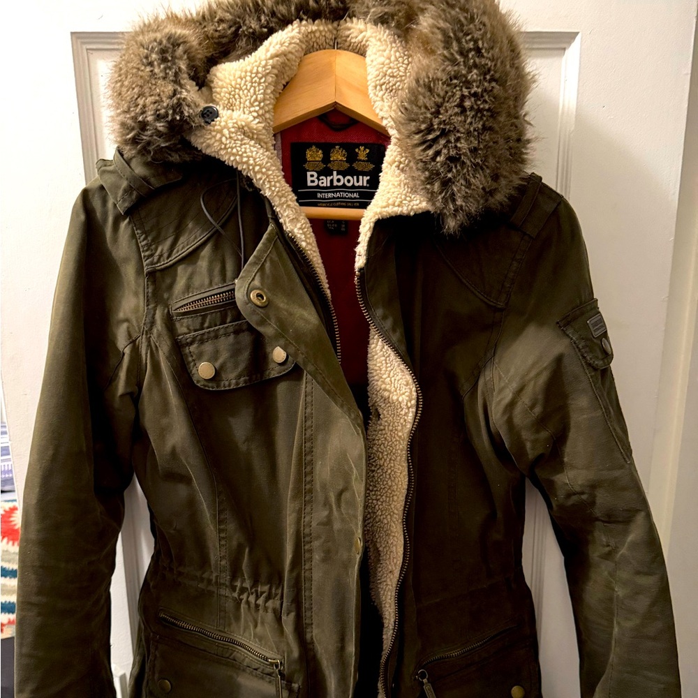 Barbour International Waxed Oilskin Coat – UK10 / US6